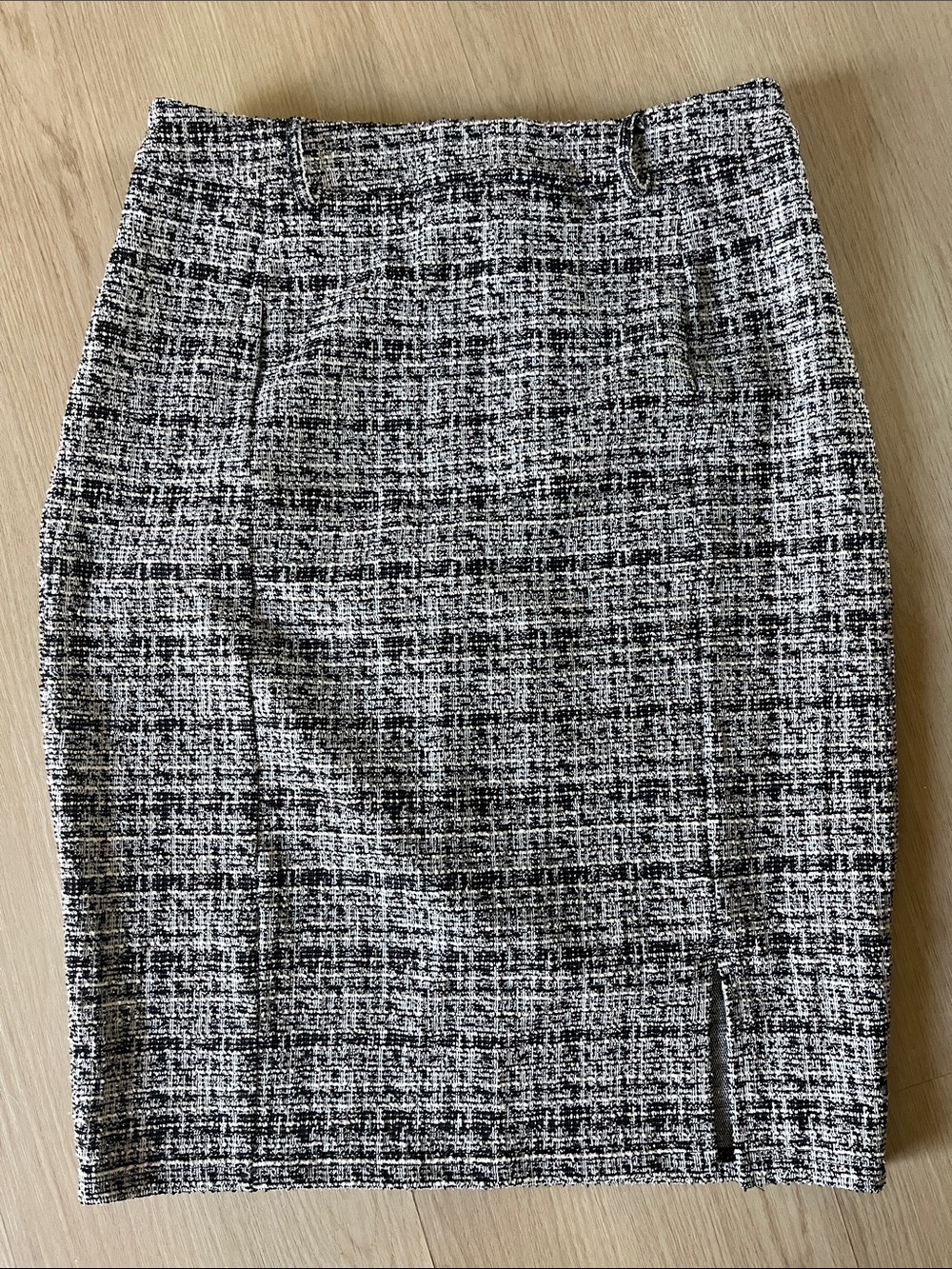 Textured Black & White Tweed Pencil Skirt office chic L